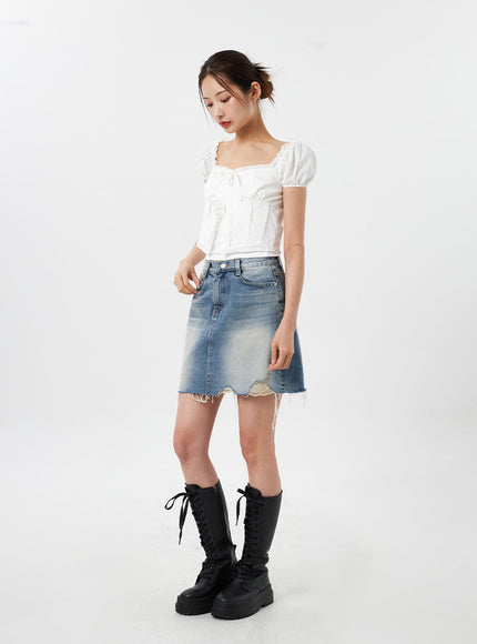 Denim Ripped Mini Skirt CY303