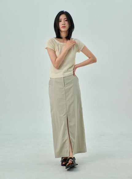 Slit Nylon Maxi Skirt OY310