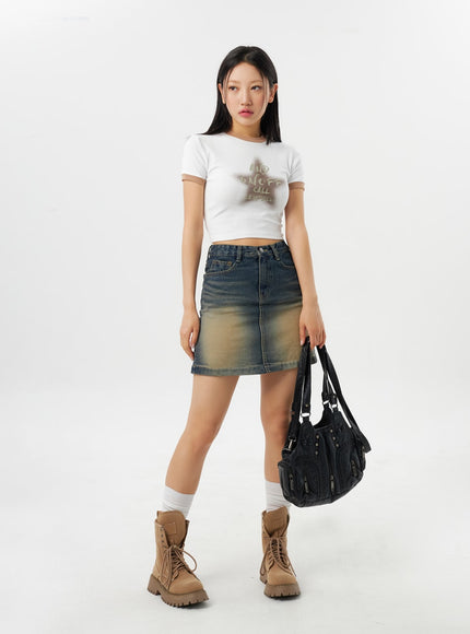 Dark Wash Denim Mini Skirt CY315