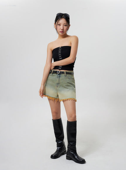 denim-ripped-hem-shorts-cy325