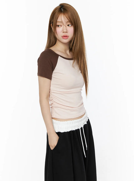 two-tone-wide-neck-tee-iu515 / Light pink