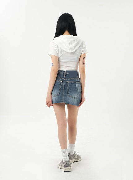 Mid-Wash Denim Mini Skirt CA328