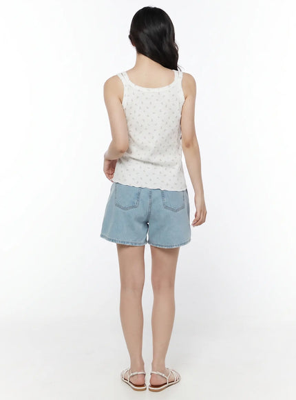 Floral Ribbed Double Strap Tank IY507