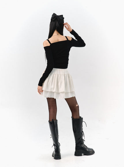 tiered-elastic-band-mini-skirt-is322