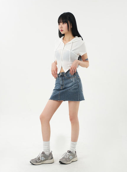 Mid-Wash Denim Mini Skirt CA328