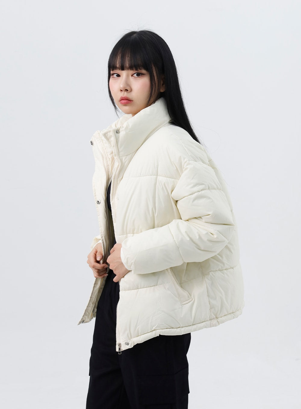 Zip-Up Stand Collar Puffer Jacket CO319