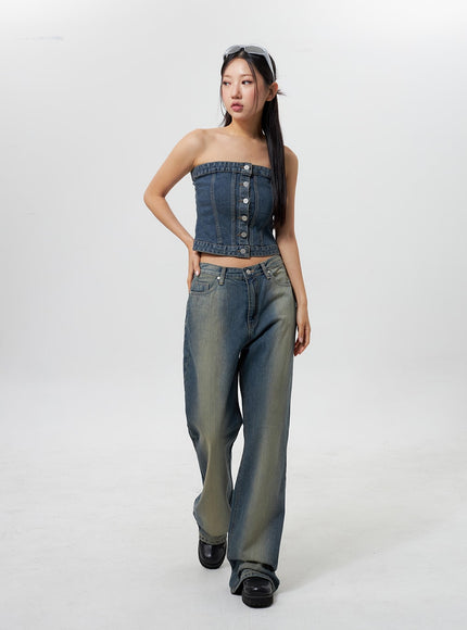 denim-button-tube-top-cy323