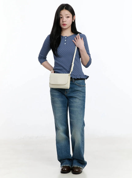 polka-dot-frill-hem-3-4-sleeve-top-im513