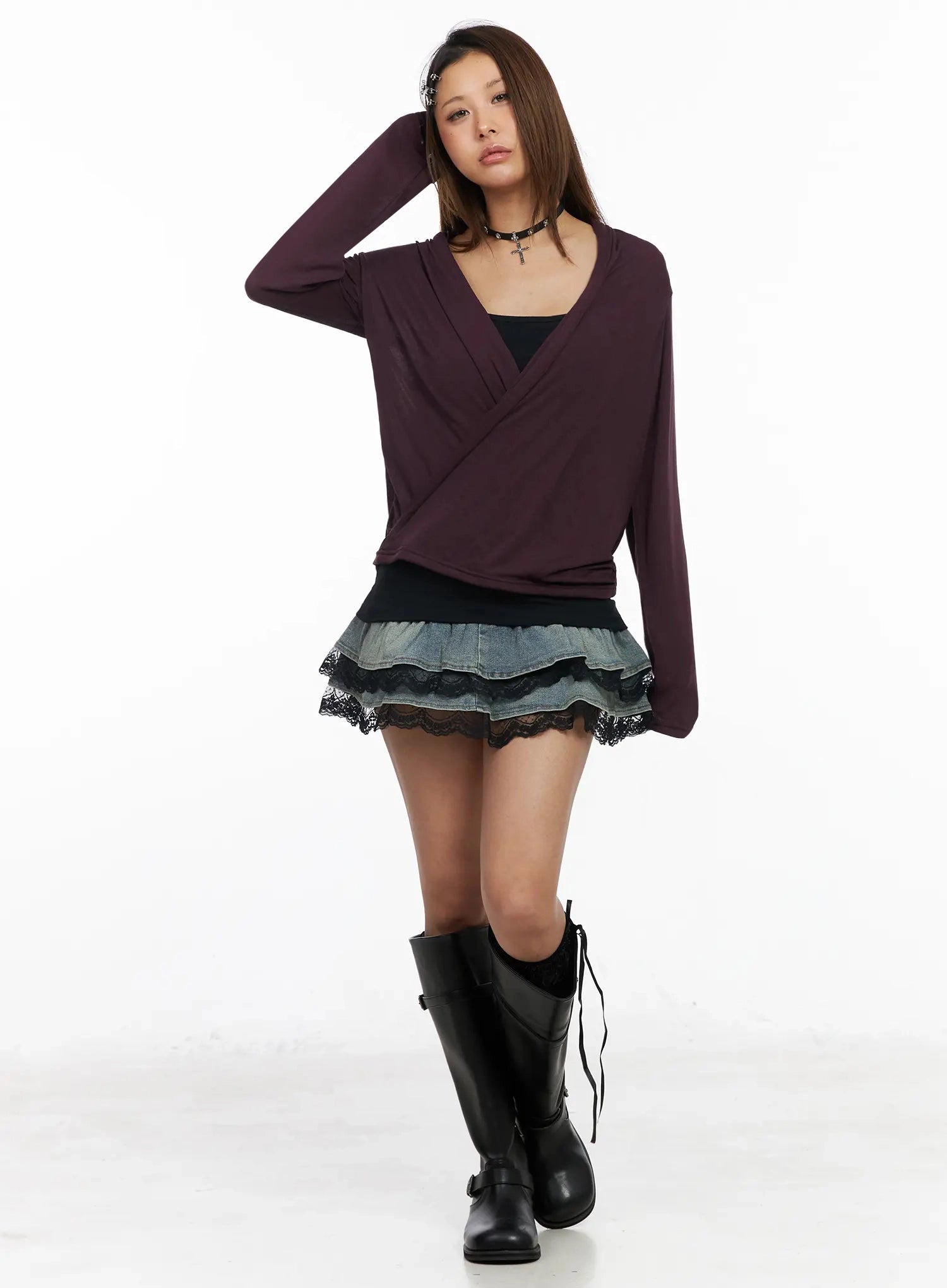 ruffle-lace-denim-mini-skirt-iy515