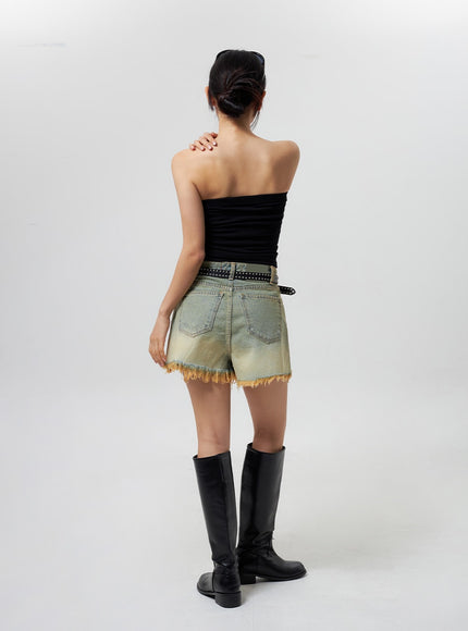 denim-ripped-hem-shorts-cy325