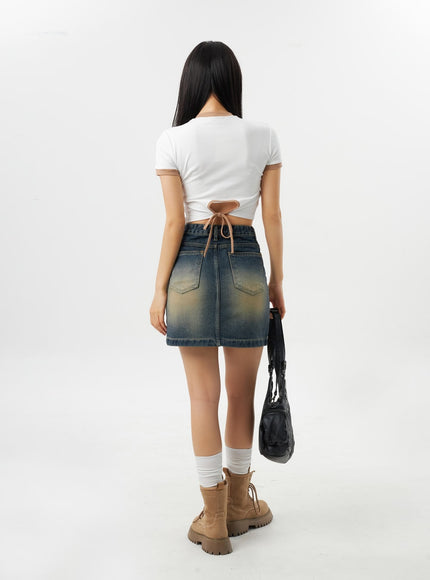 Dark Wash Denim Mini Skirt CY315