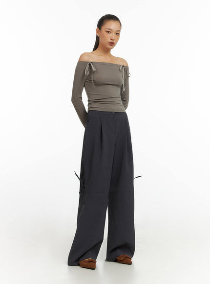 ribbon-tie-wide-fit-polyester-pants-io409