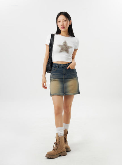 Dark Wash Denim Mini Skirt CY315