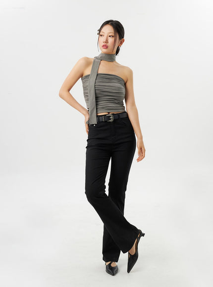 Ruched Tube Top With Scarf CY315