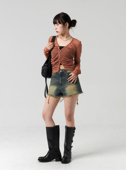 ripped-hem-denim-shorts-cl314