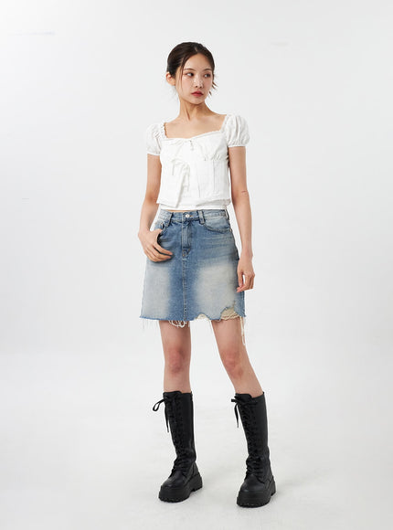 Denim Ripped Mini Skirt CY303