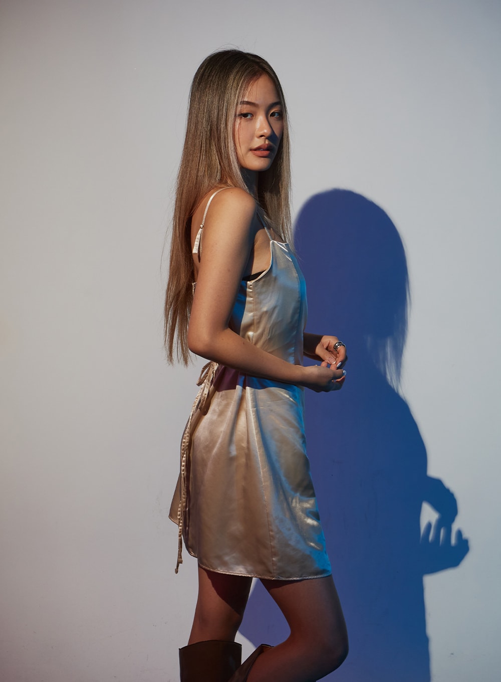 Satin Slit Sleeveless Mini Dress ID30