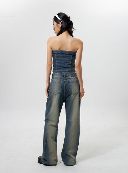 denim-button-tube-top-cy323