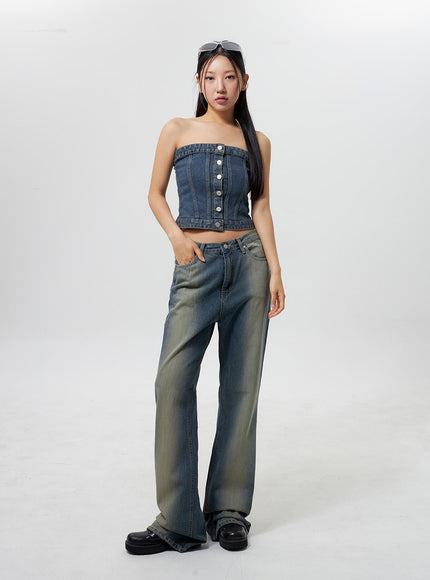 denim-button-tube-top-cy323