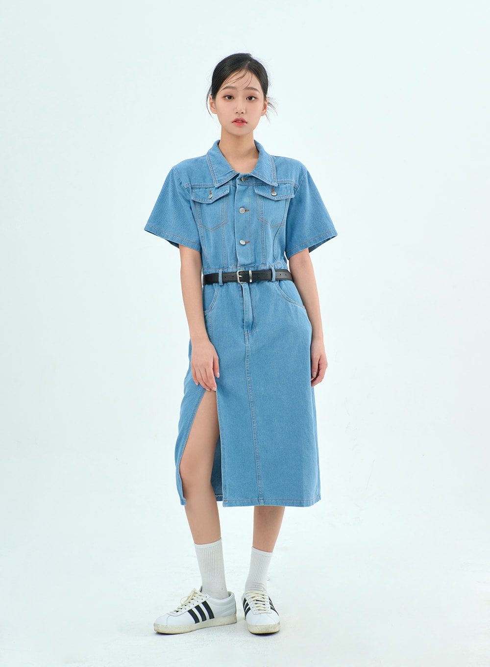 Warehouse midi denim dress sale