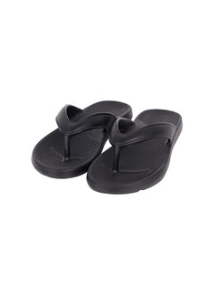 LEWKIN Classic Beach Slippers IY519 in black, flat product shot angled view, EVA thong flip-flop with textured footbed and cushioned strap, both sandals displayed.