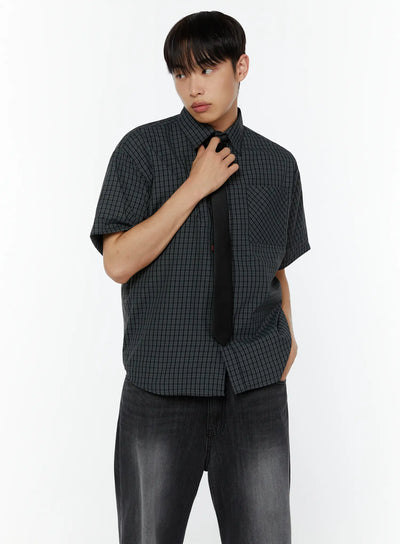 mens-plaid-short-sleeve-shirt-dark-green-iu516