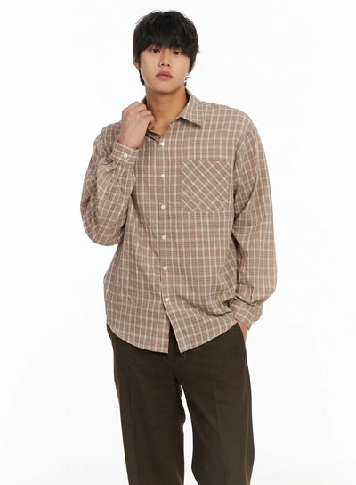 mens-plaid-button-down-shirt-ij512 / Beige