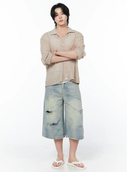 mens-sheer-cardigan-jacket-iy519 / Beige