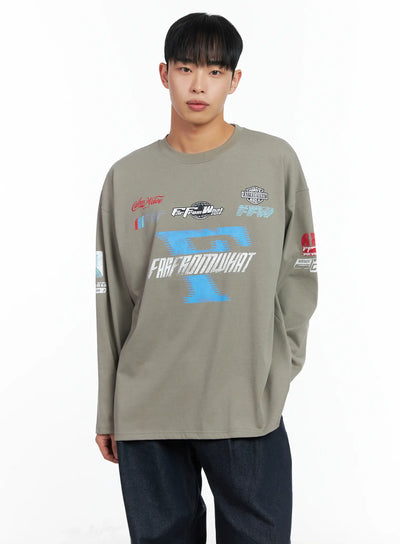 mens-racing-graphic-long-sleeve-in518 / Beige