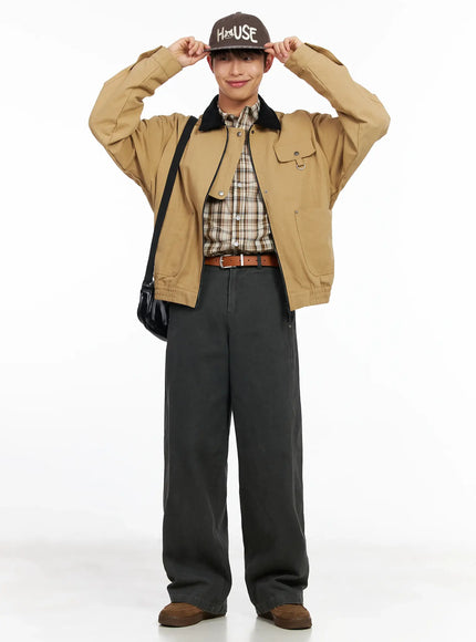mens-collar-contrast-jacket-im516 / Beige
