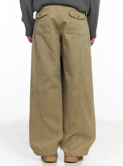 mens-back-pocket-wide-leg-pants-if517 / Beige