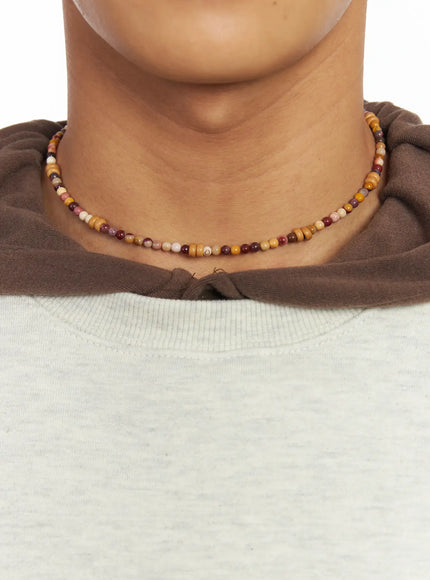 wooden-bead-necklace-if506 / Beige