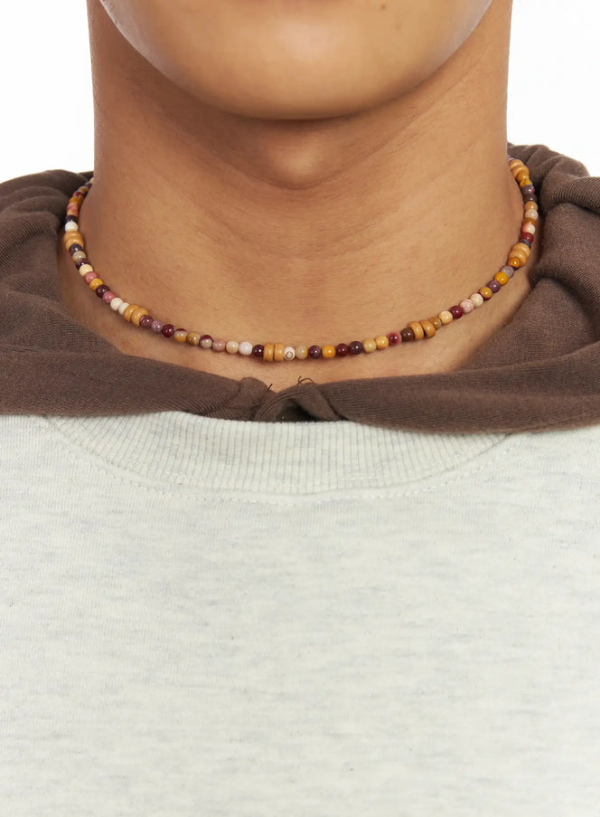 wooden-bead-necklace-if506 / Beige