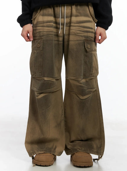 spray-washed-string-cargo-pants-id515 / Beige