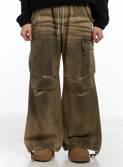 spray-washed-string-cargo-pants-id515 / Beige
