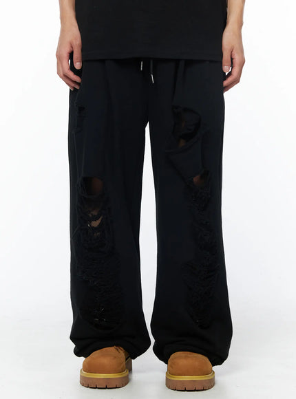 mens-distressed-sweatpants-black-iu510 / Black