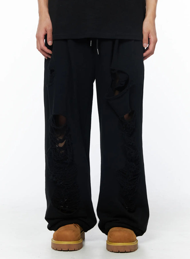 mens-distressed-sweatpants-black-iu510 / Black
