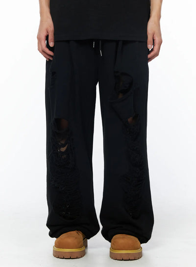 mens-distressed-sweatpants-black-iu510 / Black