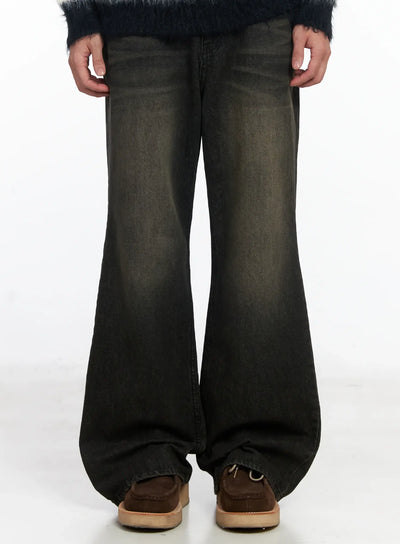 mens-black-semi-flared-jeans-ij521 / Black