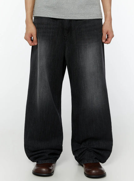 mens-linen-wide-leg-jeans-black-iu516 / Black