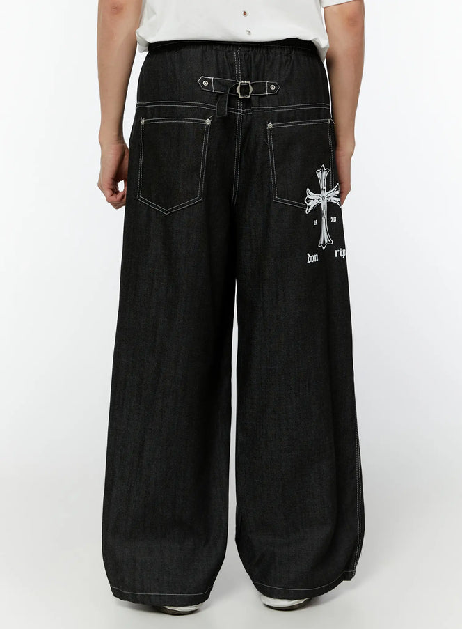 mens-wide-leg-jeans-iu515 / Black