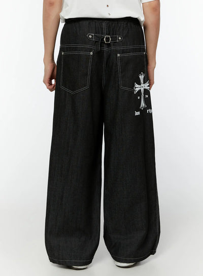 mens-wide-leg-jeans-iu515 / Black