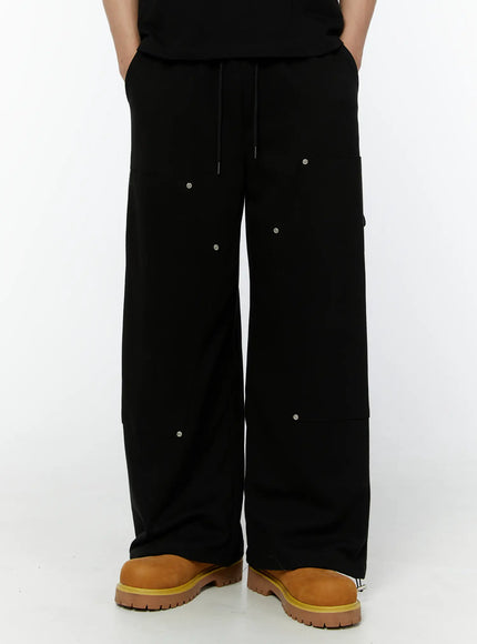 mens-relaxed-fit-cargo-sweatpants-black-iu508 / Black