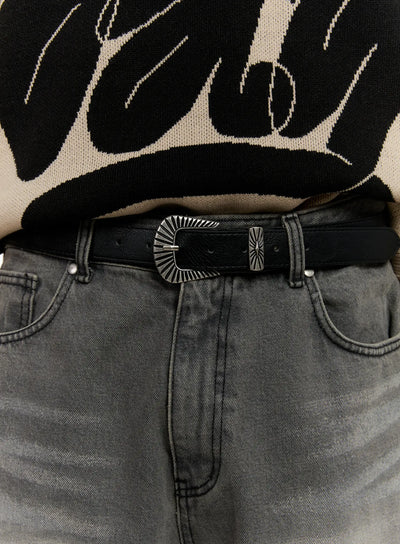 mens-vintage-western-buckle-belt-is530 / Black