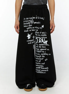 mens-graphic-wide-leg-sweatpants-black-iy513 / Black