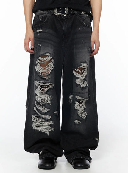 mens-vintage-distressed-baggy-jeans-black-iu510 / Black