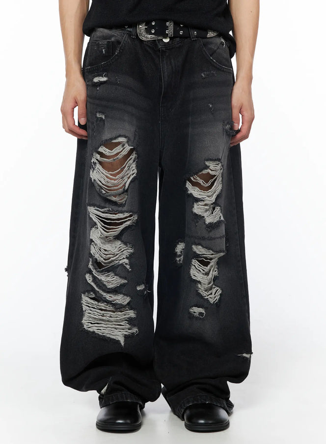 mens-vintage-distressed-baggy-jeans-black-iu510 / Black