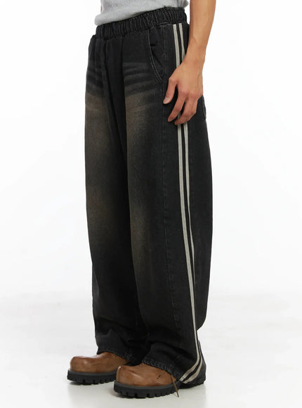 mens-track-wide-leg-jeans-ij514 / Black