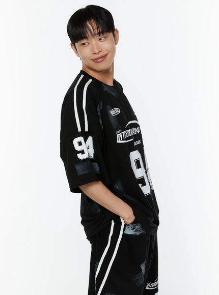 mens-oversized-sports-graphic-shirt-black-iu518 / Black