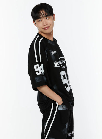 mens-oversized-sports-graphic-shirt-black-iu518 / Black